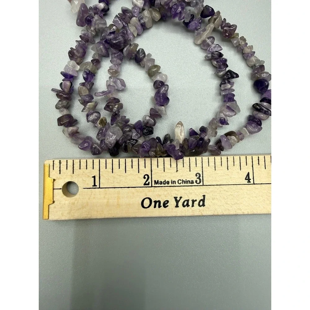 Amethyst Chip Beaded Necklace 18" Gemstone 3 Layers Purple Stone Natural Tested - Picture 8 of 9